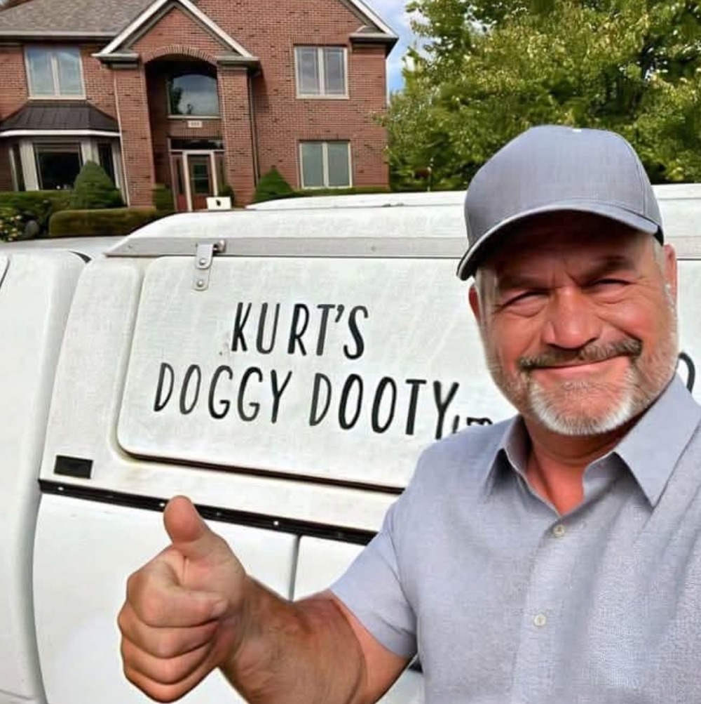 Kurt standing next to branded truck for pet waste removal service in St Charles Illinois
